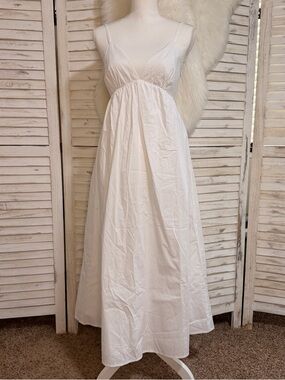 Commense White Spaghetti-Strap Empire-Waist Midi Dress